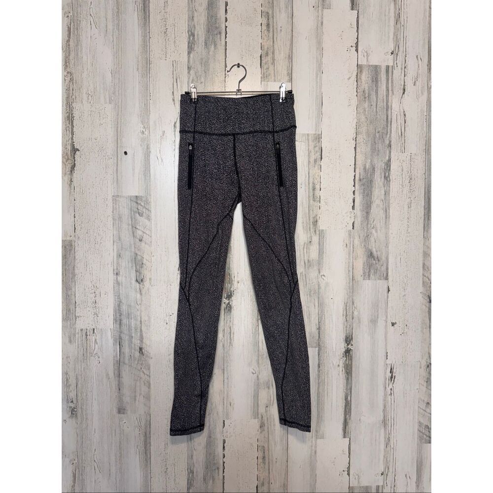 Lululemon Black White Tweed Running Leggings Womens Size 4 High Waisted Zipper P